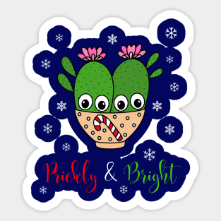 Prickly And Bright - Cacti Couple In Christmas Candy Cane Bowl Sticker